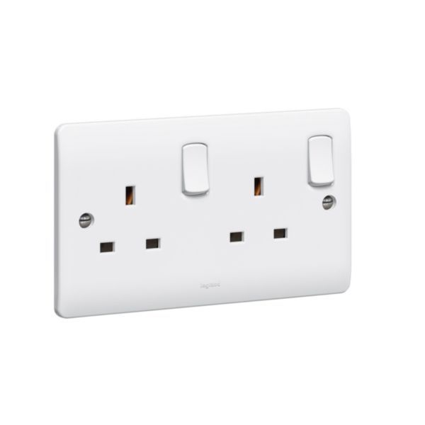 Synergy 2 Gang 13A Double Pole Switched Socket Outlet White image 1