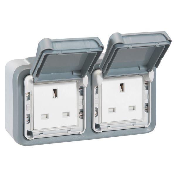 Socket outlet Plexo IP 55 - BS - 13 A - 2x2P+E - surface mounting - grey image 1
