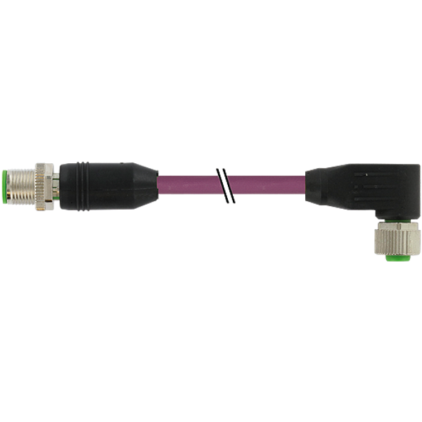 M12 male 0°/M12 fem. 90° B-cod. PUR 1x2xAWG22 shielded vt+drag-ch 5m image 1