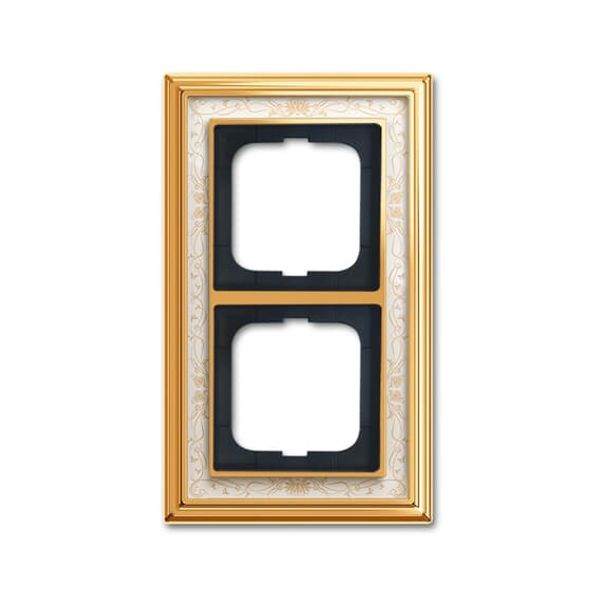 1722-836-500 Cover Frame 2gang(s) polished brass decor ivory white - Busch-Dynasty image 1