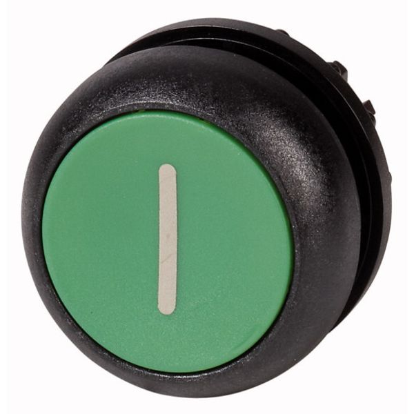 Illuminated pushbutton actuator, RMQ-Titan, Flush, maintained, green, inscribed, Bezel: black image 1