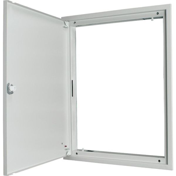 Flush-mounting door frame with sheet steel door and three-point turn-lock for 3-component system, W = 400 mm, H = 1260 mm, white image 2