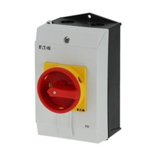 Main switch, P1, 40 A, surface mounting, 3 pole, 1 N/O, 1 N/C, Emergency switching off function, With red rotary handle and yellow locking ring, Locka image 4