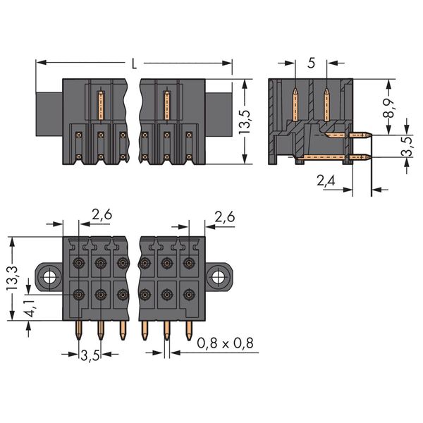 THR male header, 2-row 0.8 x 0.8 mm solder pin angled black image 4