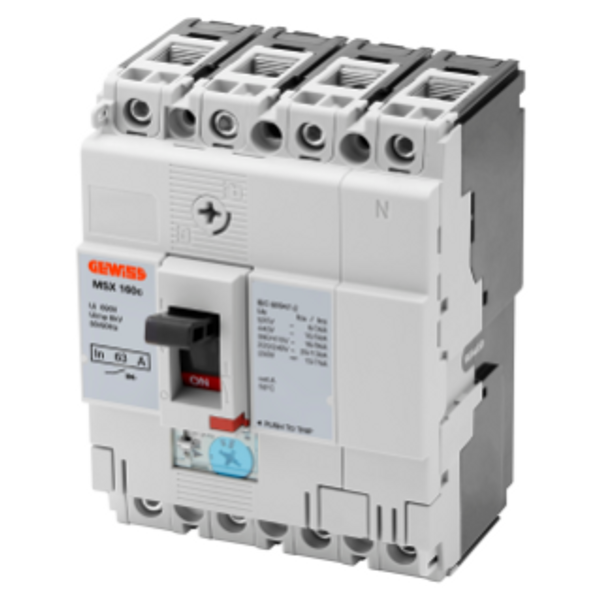 MSX 160c - COMPACT MOULDED CASE CIRCUIT BREAKERS - ADJUSTABLE THERMAL AND FIXED MAGNETIC RELEASE - 25KA 3P+N 80A 525V image 1