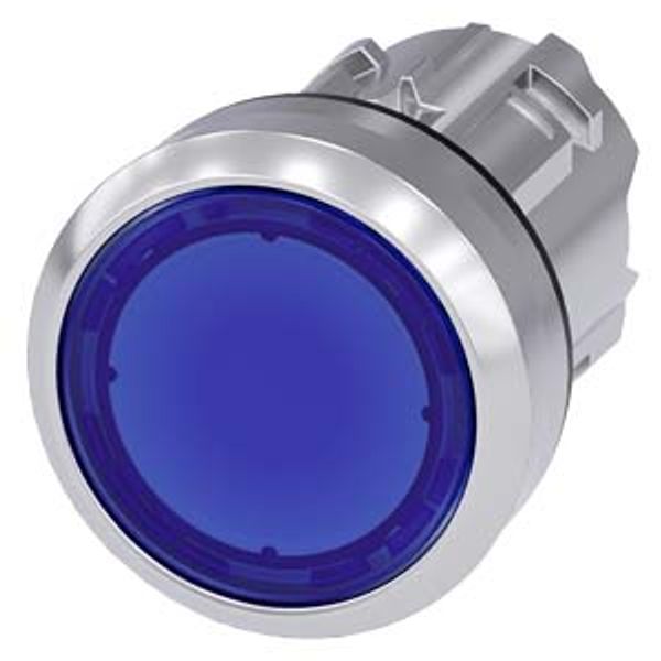 Illuminated pushbutton, 22 mm, round, metal, shiny, blue, pushbutton, flat,  3SU1051-0AA50-0AA0-Z Y11 image 1