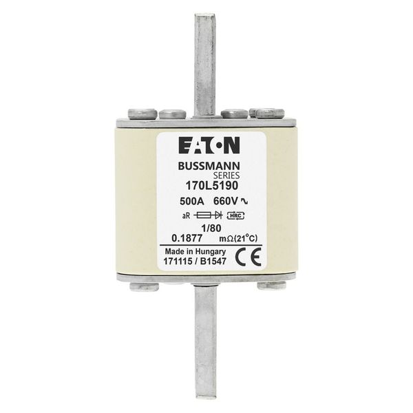 Fuse-link, high speed, 500 A, AC 660 V, Size 1, 51 x 51 x 111 mm, aR, DIN, IEC, single indicator image 7