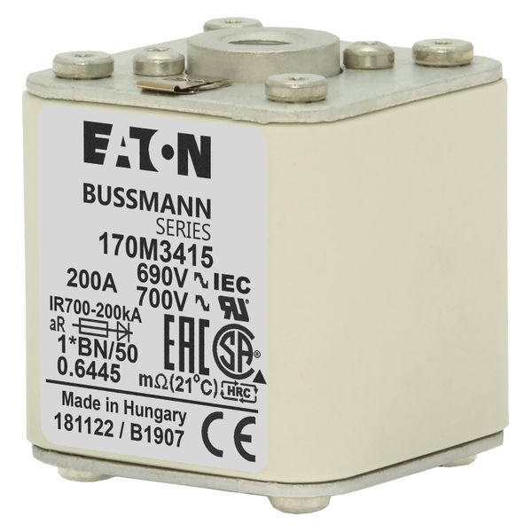 Fuse-link, high speed, 200 A, AC 690 V, compact size 1, 45 x 59 x 51 mm, aR, IEC, UL, single indicator, flush end, M8 image 5