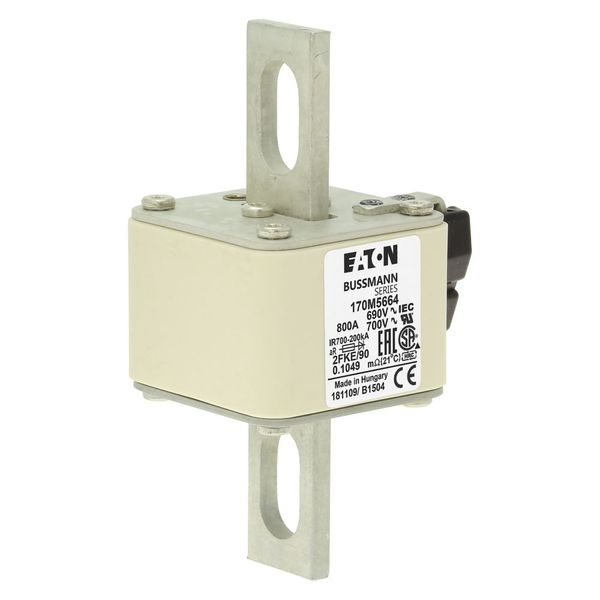 Fuse-link, high speed, 800 A, AC 690 V, size 2, 61 x 77 x 135 mm, aR, IEC, UL, type K indicator, 90 mm centres image 8