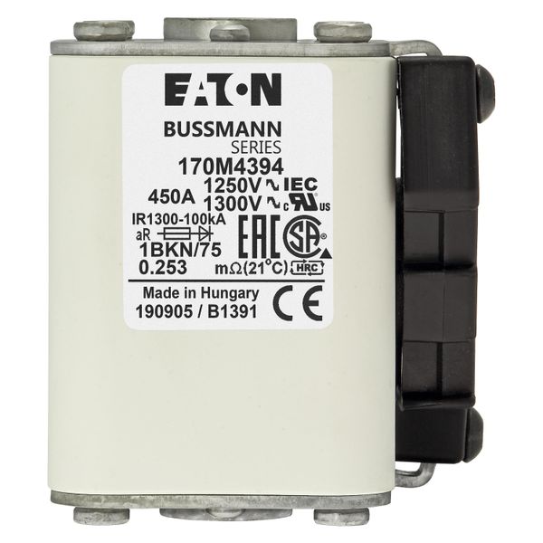 Fuse-link, high speed, 450 A, AC 1250 V, size 1, 53 x 69 x 74 mm, aR, IEC, UL, single indicator image 7