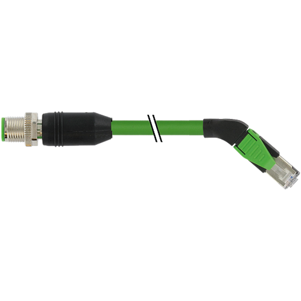 M12 male 0° D-cod./RJ45 45° right PUR 1x4xAWG22 shielded gn+dragch 10m image 1