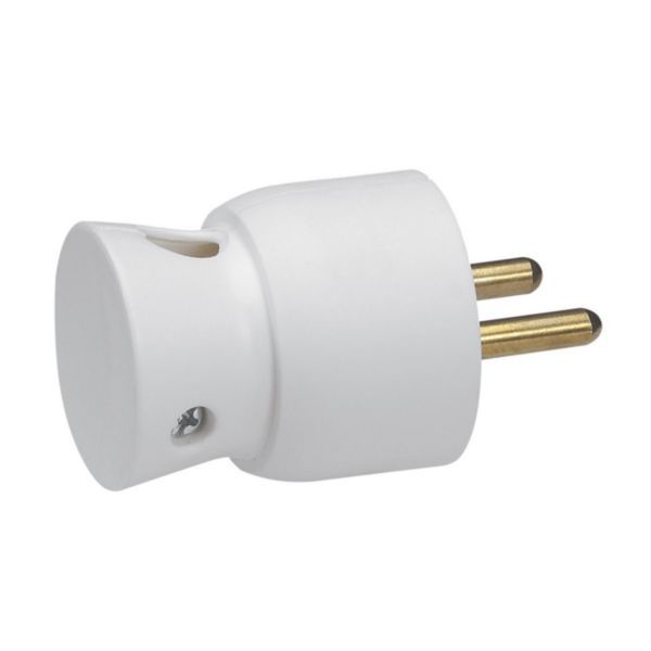 Male plug with plastic earth - cable exit from below - blister pack - white image 1