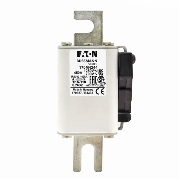 Fuse-link, high speed, 450 A, AC 1250 V, size 1, 53 x 69 x 138 mm, aR, DIN, IEC, single indicator image 2