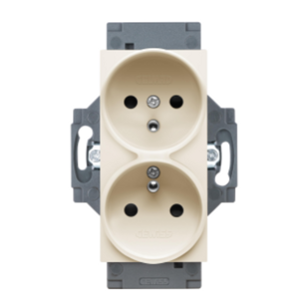 FRENCH STANDARD SOCKET-OUTLET 250V ac - SCREW TERMINALS - FRONT TIGHTENING TERMINALS - DOUBLE - 2P+E 16A - IVORY - DAHLIA image 1