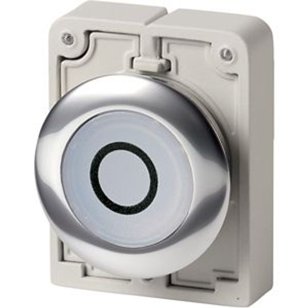 Illuminated pushbutton actuator, RMQ-Titan, Flat, maintained, White, inscribed 0, Metal bezel image 2