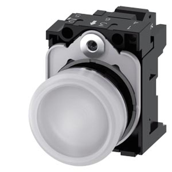 Indicator lights, 22 mm, round, Metal, shiny, white, lens, smooth, with holder, LED module with integrated .... 3SU1156-6AA60-3AA0-Z Y13 image 1