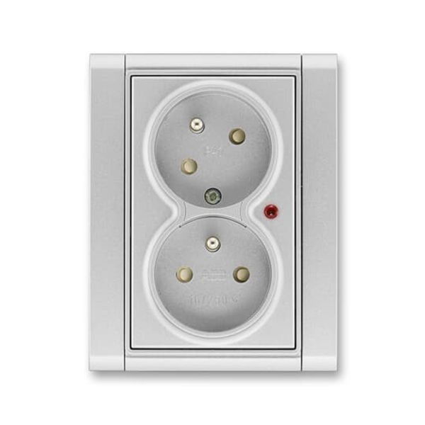 5593F-C02357 08 Double socket outlet with earthing pins, shuttered, with turned upper cavity, with surge protection image 1