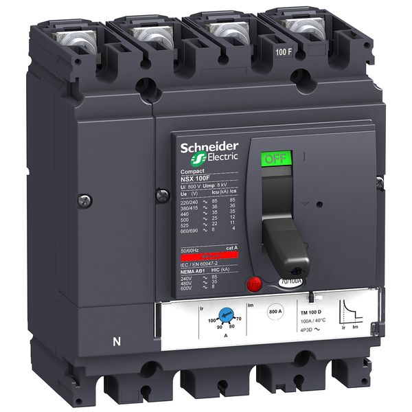 circuit breaker ComPact NSX100F, 36 kA at 415 VAC, TMD trip unit 25 A, 4 poles 3d image 1