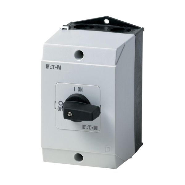 On-Off switch, P1, 25 A, surface mounting, 3 pole, 1 N/O, 1 N/C, with black thumb grip and front plate image 2