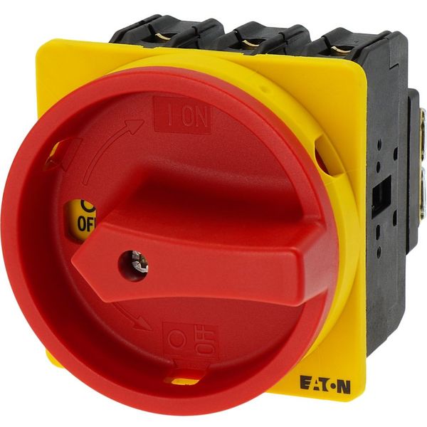 Main switch, P3, 63 A, flush mounting, 3 pole, Emergency switching off function, With red rotary handle and yellow locking ring, Lockable in the 0 (Of image 20
