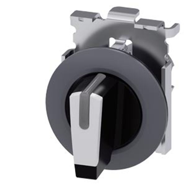 Selector switch, illuminable, 30 mm, round, Metal, matte, white, selector switch, short, front ring for flush installation, 3 switch positions I-O-II, latching,  3SU1062-2DL60-0AA0-Z Y19 image 1