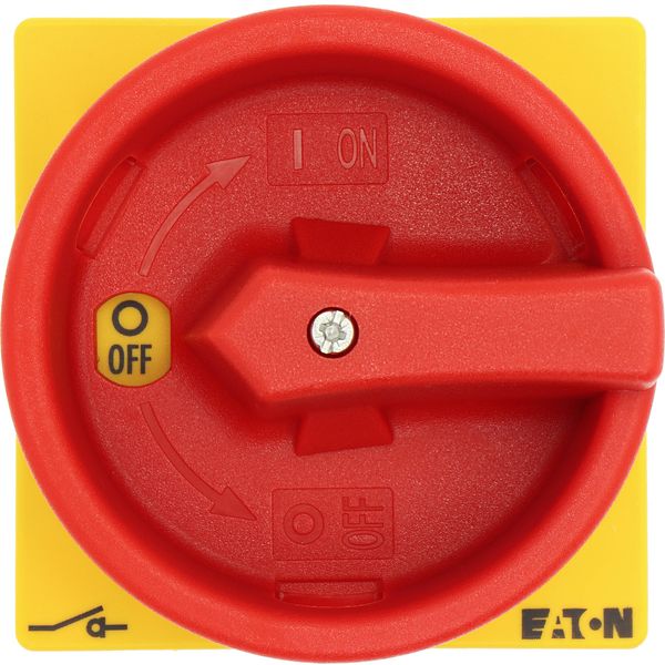 Main switch, P1, 32 A, rear mounting, 3 pole, Emergency switching off function, With red rotary handle and yellow locking ring, Lockable in the 0 (Off image 35