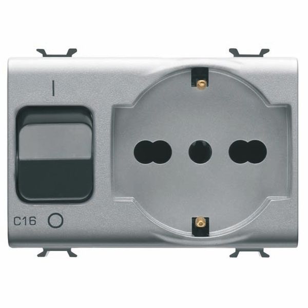 INTERLOCKED SWITCHED SOCKET-OUTLET - 2P+E 16A P40 - WITH MINIATURE CIRCUIT BREAKER 1P+N 16A - 230V ac - 3 MODULES - TITANIUM - CHORUSMART. image 2