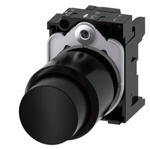 Pushbutton, compact, with extended stroke (12 mm), 22 mm, round, plastic, black,  3SU1200-0FB10-0AA0-Z X90 image 1