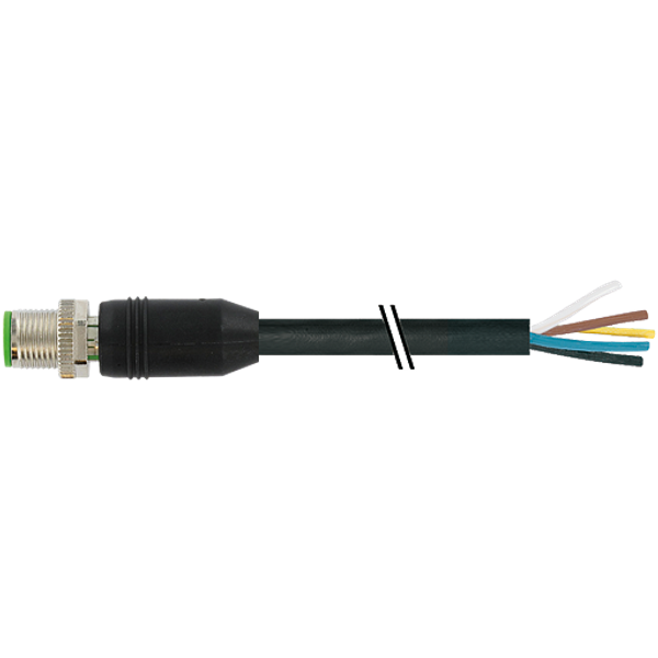 M12 male 0° A-cod. with cable shielded PVC 12x0.14 shielded bk 1.5m image 1