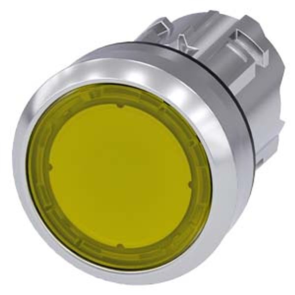 Illuminated pushbutton, 22 mm, round, metal, shiny, yellow, pushbutton, flat,  3SU1051-0AA30-0AA0-Z Y11 image 1