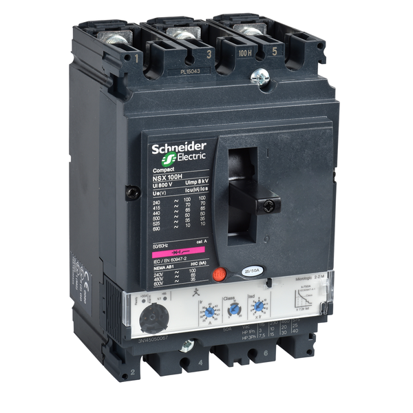 circuit breaker ComPact NSX100H, 70 kA at 415 VAC, MicroLogic 2.2 trip unit 100 A, 3 poles 3d image 4