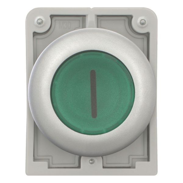 Illuminated pushbutton actuator, RMQ-Titan, Flat, momentary, green, inscribed 1, Metal bezel image 3