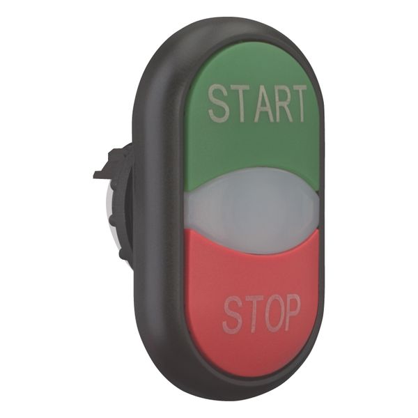 Double actuator pushbutton, RMQ-Titan, Actuators and indicator lights non-flush, momentary, White lens, green, red, inscribed, Bezel: black, START/STO image 12