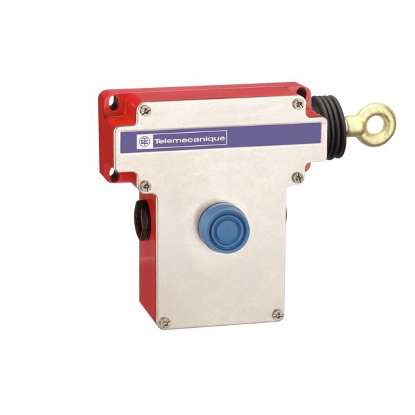 Latching emergency stop rope pull switch, Telemecanique rope pull switches XY2C, e XY2CE, RH side -1NC+1 NO, booted pushbutton image 1