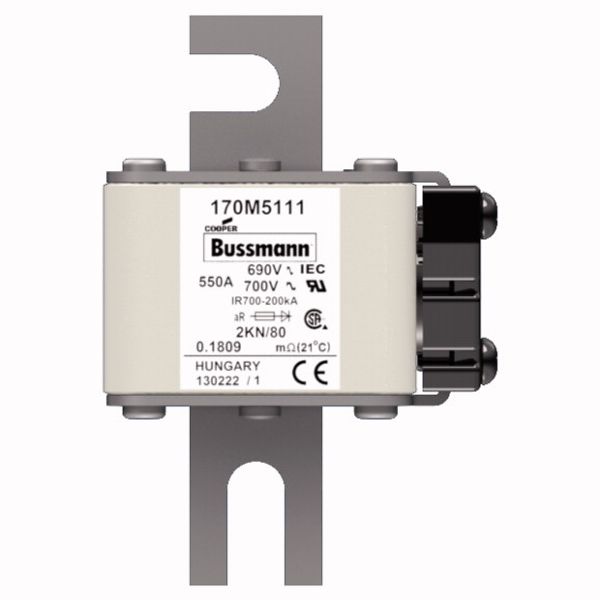 Fuse-link, high speed, 550 A, AC 690 V, DIN 2, 61 x 77 x 108 mm, aR, DIN, IEC, single indicator image 1