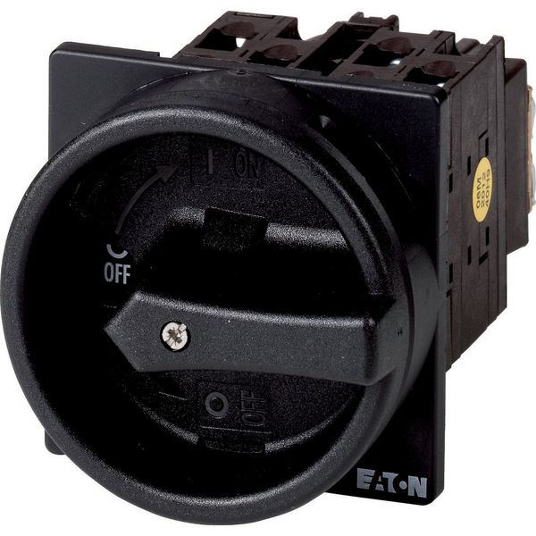 Main switch, T0, 20 A, flush mounting, 2 contact unit(s), 3 pole, 1 N/C, STOP function, With black rotary handle and locking ring image 3