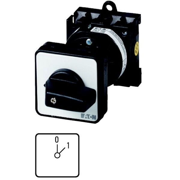 ON-OFF switches, T0, 20 A, rear mounting, 1 contact unit(s), Contacts: 1, 45 °, maintained, With 0 (Off) position, 0-1, Design number 15401 image 1