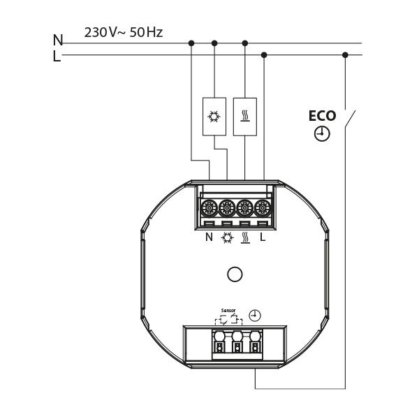 Flush-mounted thermostat as room controller, AC 230V, 1 changeover contact, heating 5(2) A, cooling 1(1) A, white backlighting image 4