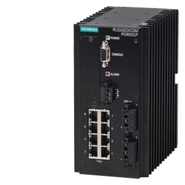 6GK6090-0PS20-0BA0-Z A02 RUGGEDCOM RS900GP is a utility grade, fully managed Ethernet switch providing dual fiber optical or copper Gigabit Ethernet ports and 8 Fast Ethernet image 1