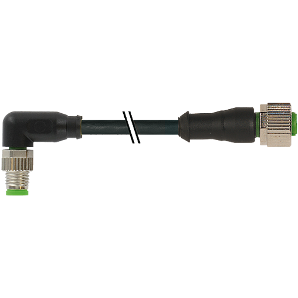 M8 male 90° / M12 female 0° A-cod. PUR 3x0.25 bk UL/CSA+drag ch. 1m image 1