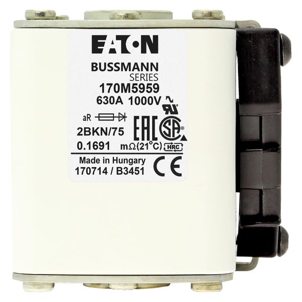 Fuse-link, high speed, 630 A, AC 1000 V, size 2, 59 x 77 x 75 mm, aR, IEC, UL, single indicator image 18