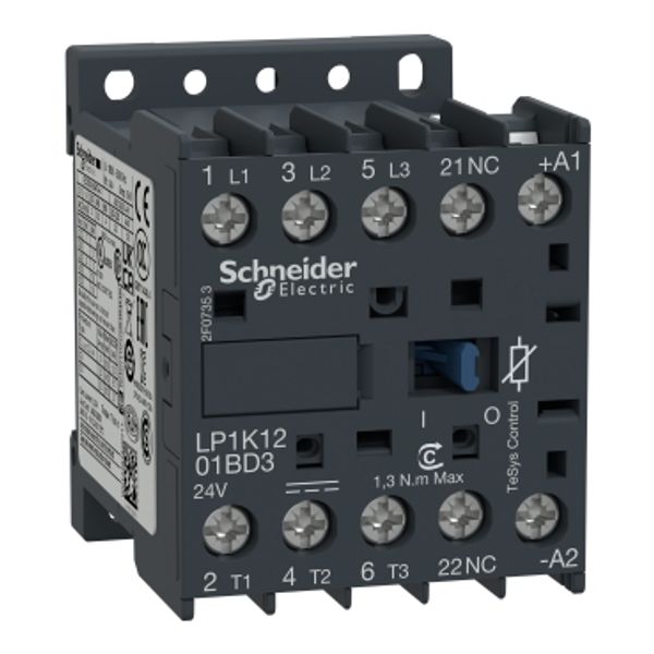 TeSys K contactor, 3P,AC-3, 440V, 12A, 1NC aux, 24V DC coil with integral suppression device image 2