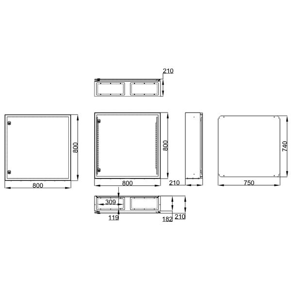 Wall-mounted enclosure 1 door IP65 H=800 W=800 D=210 mm image 2