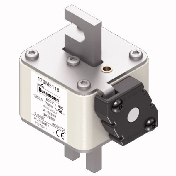 Fuse-link, high speed, 1250 A, AC 600 V, DIN 2, 61 x 77 x 108 mm, aR, DIN, IEC, single indicator image 2