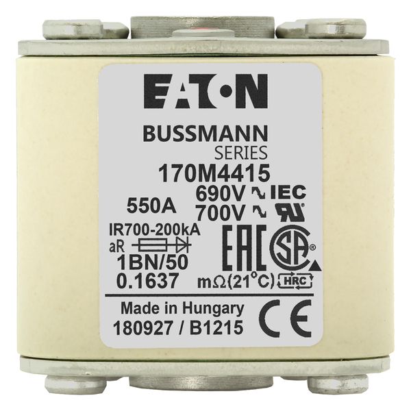 Fuse-link, high speed, 550 A, AC 690 V, size 1, 53 x 69 x 51 mm, aR, IEC, UL, single indicator, flush end, M8 image 22