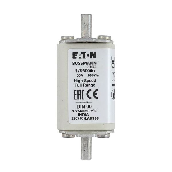 Fuse-link, high speed, 50 A, AC 690 V, DIN 00, 30 x 60 x 79 mm, gR, DIN, IEC, single indicator image 6