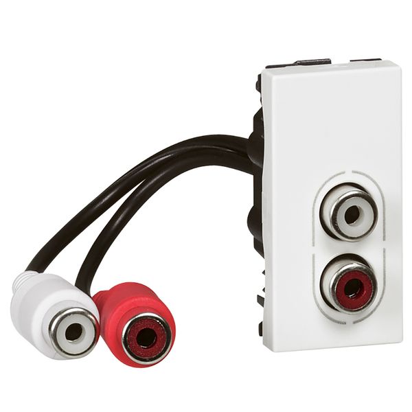Double RCA female socket Mosaic preconnected 1 module white image 1
