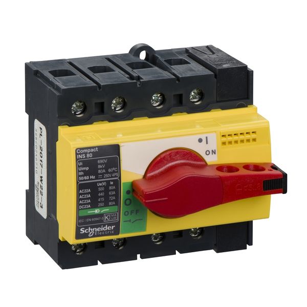 switch disconnector, Compact INS80 , 80 A, with red rotary handle and yellow front, 4 poles image 3