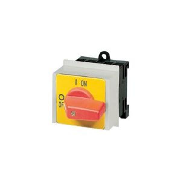 On-Off switch, P1, 25 A, service distribution board mounting, 3 pole, Emergency switching off function, with red thumb grip and yellow front plate image 2