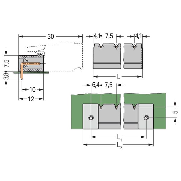 THT male header 1.0 x 1.0 mm solder pin angled gray image 2